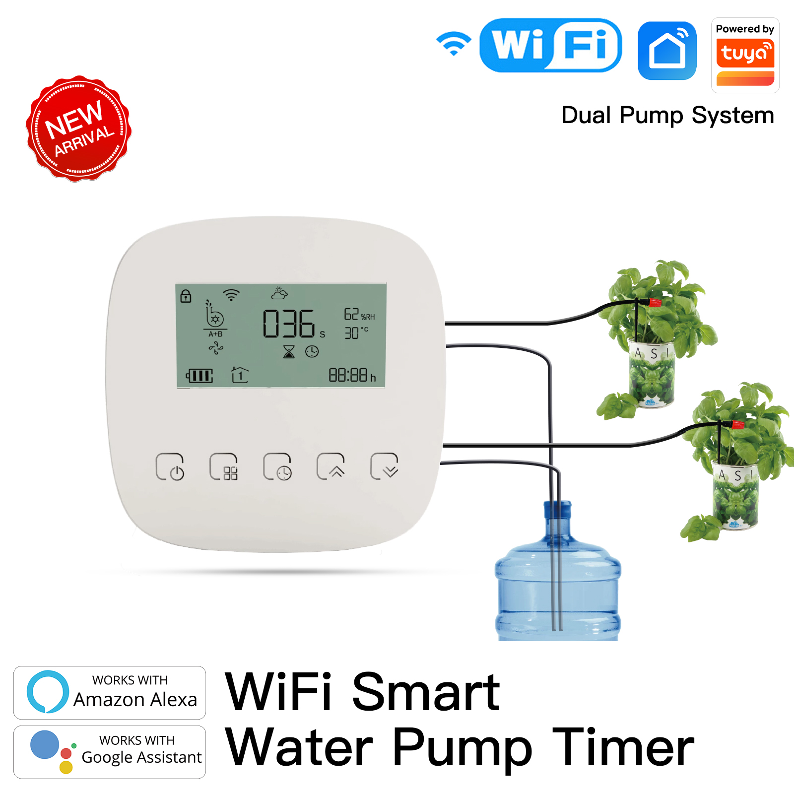 Tuya smart watering machinie auto dual pump watering timer irrigation system USB/Solar dual power supply