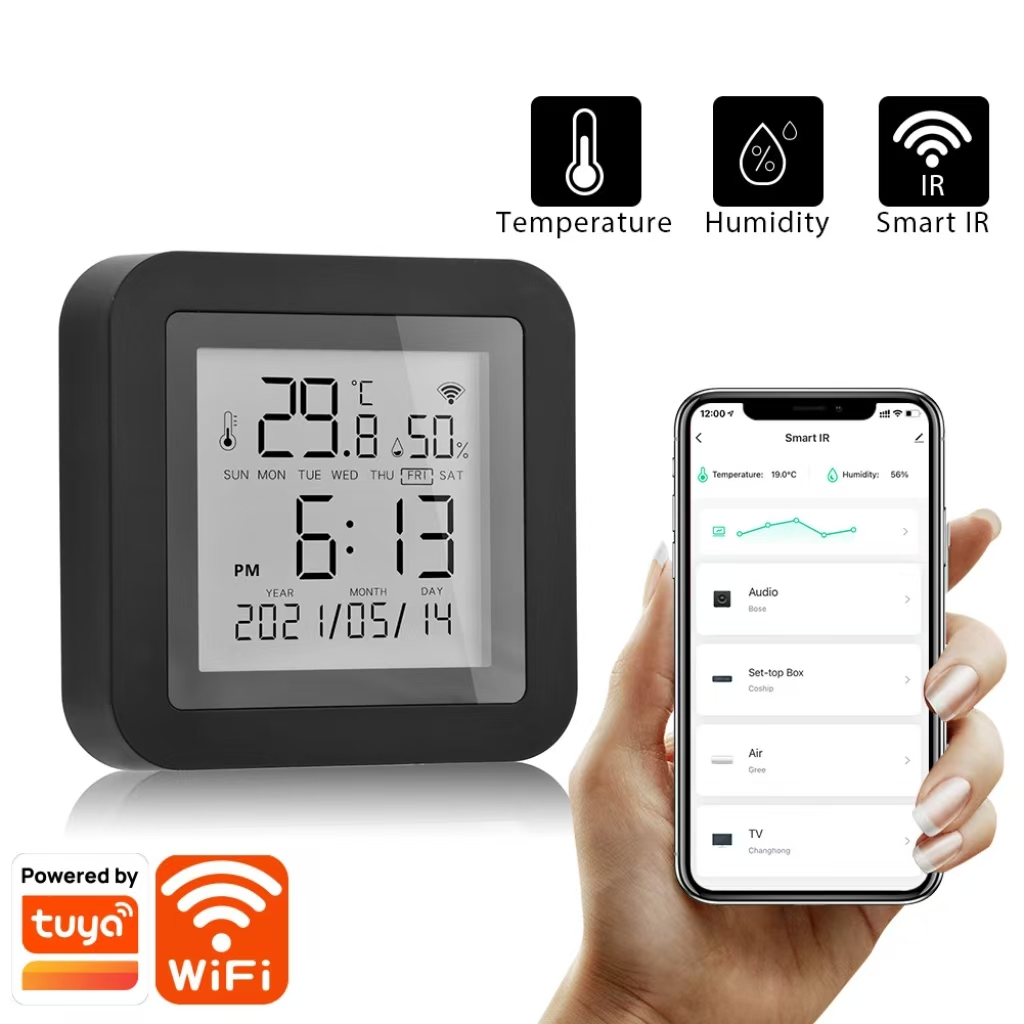 Tuya Smart WiFi Universal IR Remote Temperature Humidity Sensor 3 in 1 WiFi IR RF tuya Remote Control with LED Screen