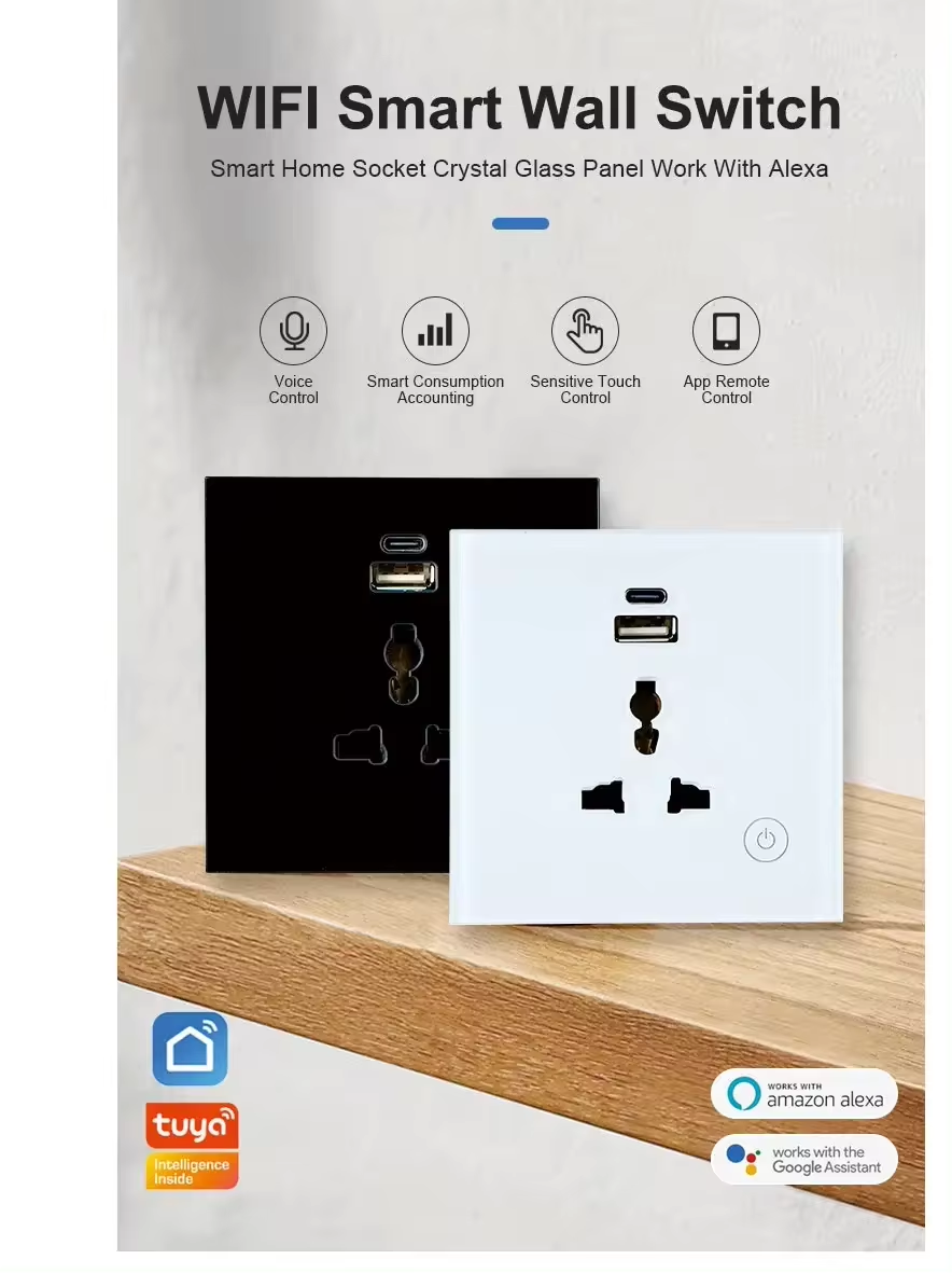 86 Type Smart Socket Plug Wall Switch Socket Wifi Outlet Tuya Alexa Google Home EU/ UK /Universal Wifi Socket Wall Smart Plug with 13A Type C & USB 