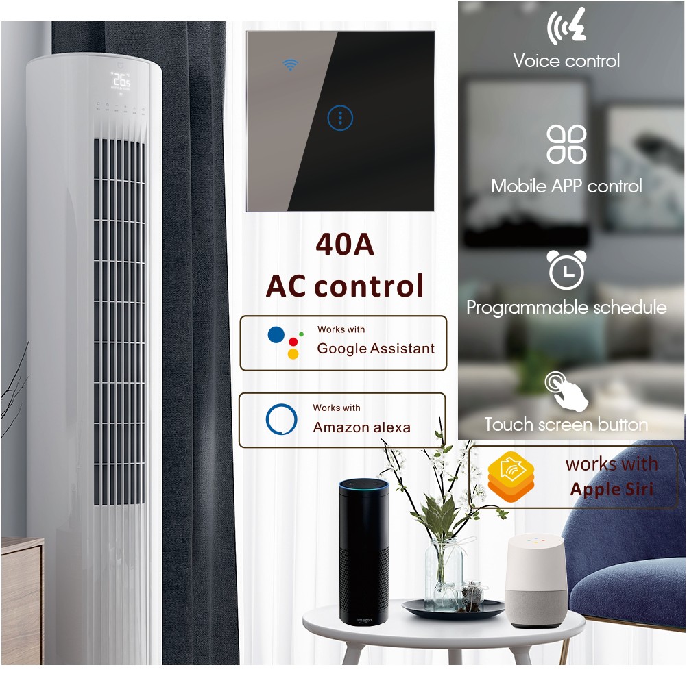 UK EU US Factory 40A Tuya Timer Alexa Wifi Boiler  Water Hearter Air Conditioning Touch Wall Smart Switch Touch Switch