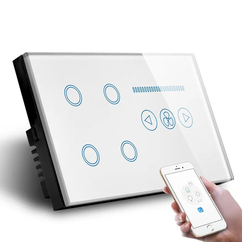147MM 4 Gang Light Smart Switch Glass Panel And Fan Switch Home Smart Life Touch Voice Control Tuya Wifi Switches