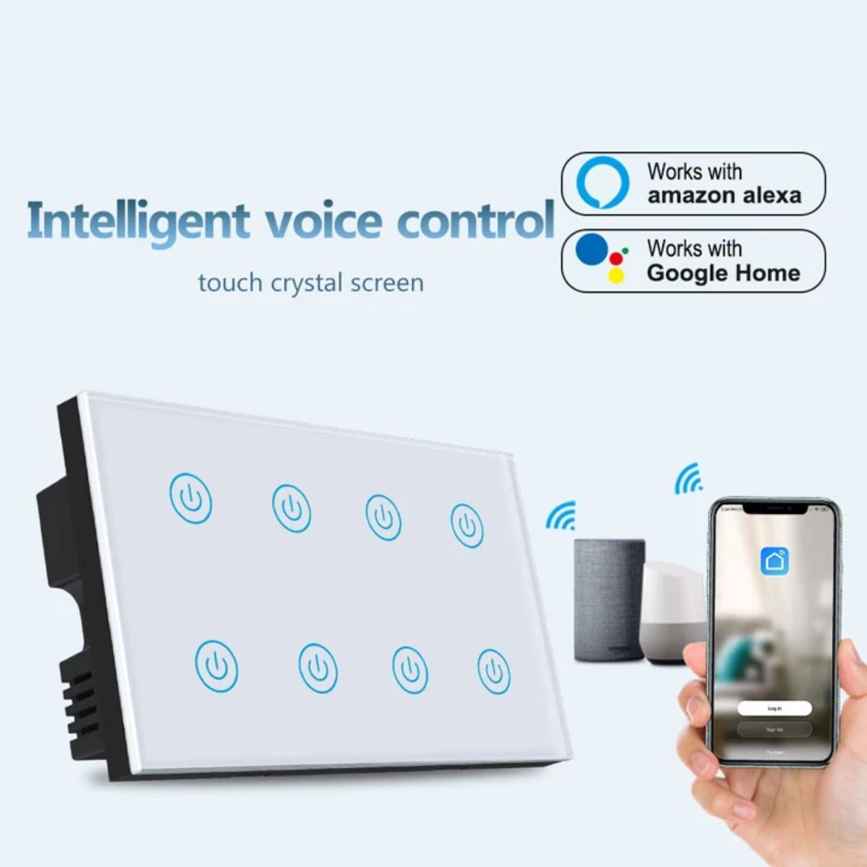 Tuya AppWifI  8 Gang switch Wifi Led Light Switch Smart Home Wall Panel Touch Switch