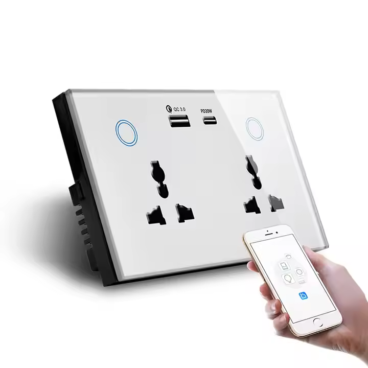 147MM UK Universal Standard Tuya Alexa Google Assistant Home Smart Wifi Wall Socket With Double Usb Port WiFi double socket