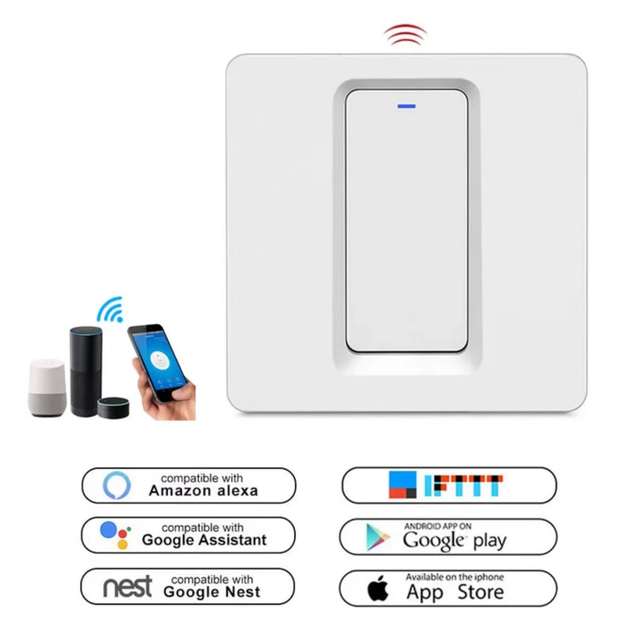Hot Selling Wireless Push Botton Switch 1/2/3 gang Switch Wholesale Wifi/zigbee Light Switch UK EU Standard