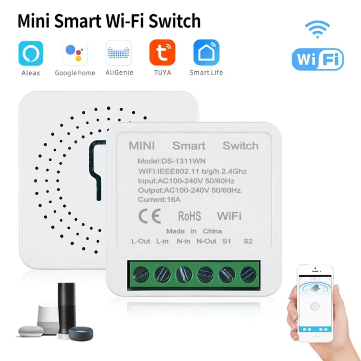 Tuya Wifi Mini Diy Smart Switch  Control Smart Home 16a Automation Module Via Alexa Google Home Alice Smart Life App