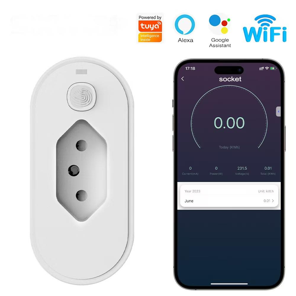 WiFi Zigbee 3.0 Smart Plug for Brazil: 16A Power Monitoring & Timing, Works with Google Home & Alexa