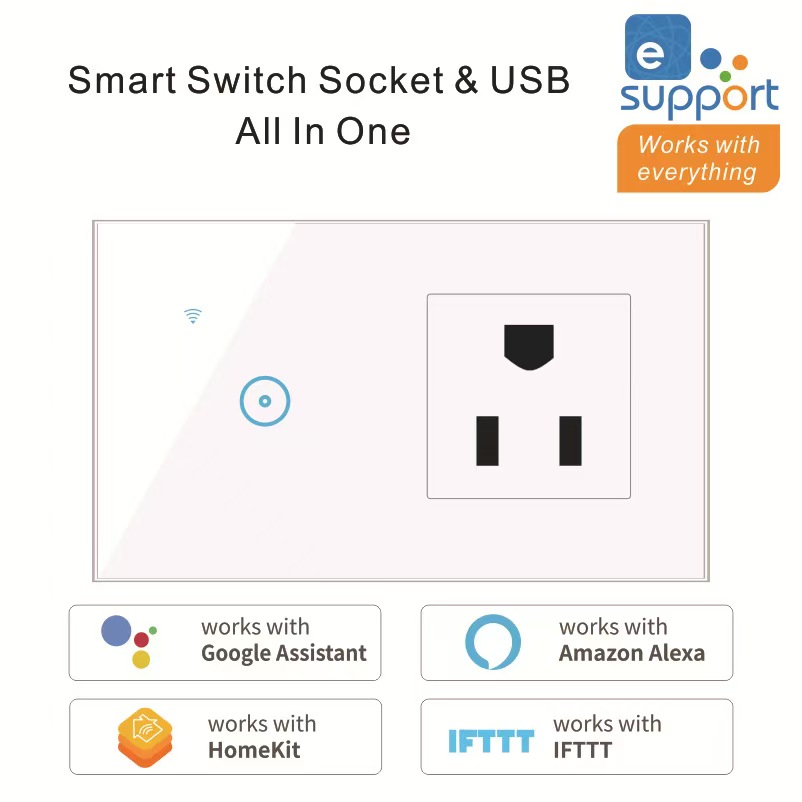 UK EU US AU Universal Tuya WifI Wall Switch Socket 1/2/3/4 Gang Wall Light Switches Smart sockets 
