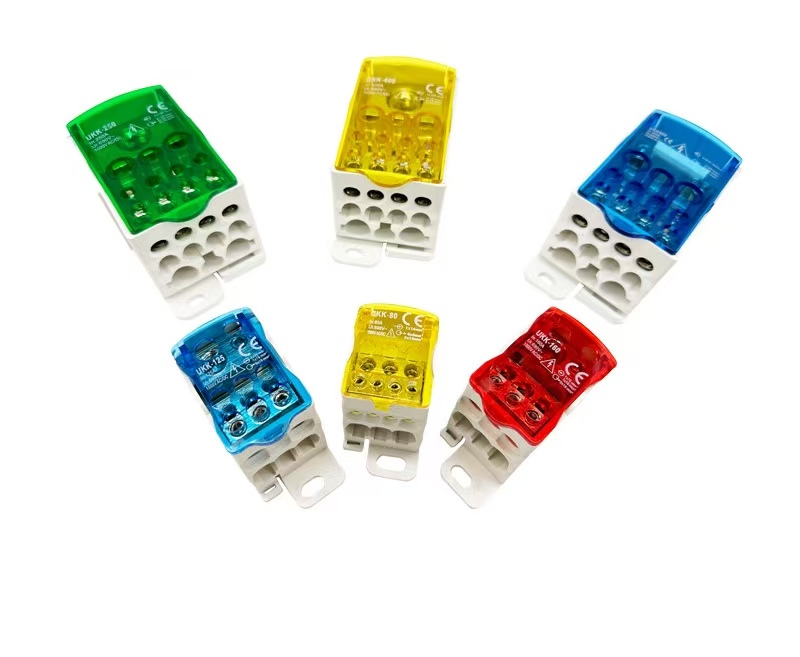 Ukk 80A/125A/160A/250A/400A/500A Electrical Universal Unipolar Single Phase Din Rail Power Distribution Junction Box Terminal Block Ukk Din Rail Unipolar Junction Box 
