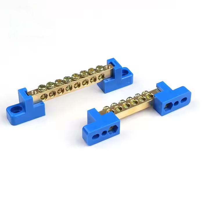 6 Ways terminal block grounding earth bar with plastic feet Distribution Terminal Block with plastic green and blue color 