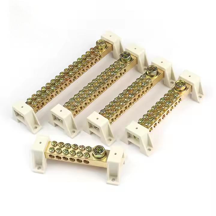 Factory price Double Row Screw Terminal Block 1+4 Ways Brass Terminals with Plastic Bracket, Durable Electrical Connection